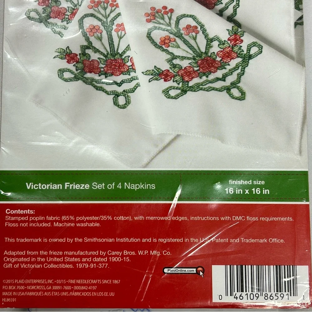 Bucilla Stamped Cross Stitch Napkins 86591 Set of 4 Victorian Frieze 16